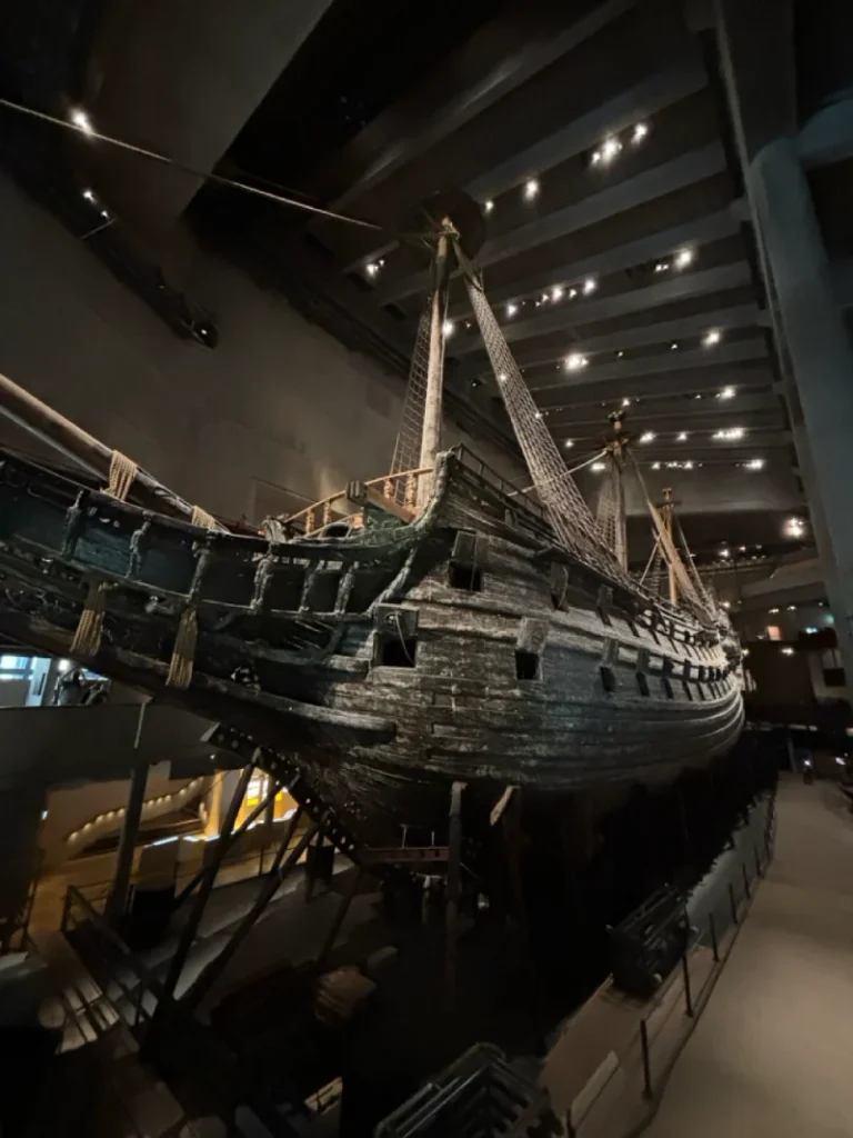 The preserved Vasa warship displayed inside Stockholm's Vasa Museum