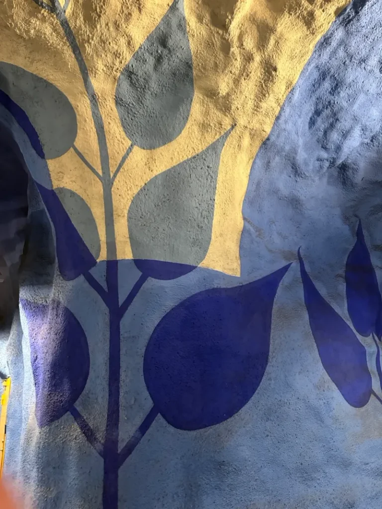 Painted ceiling and artwork inside a Stockholm metro station