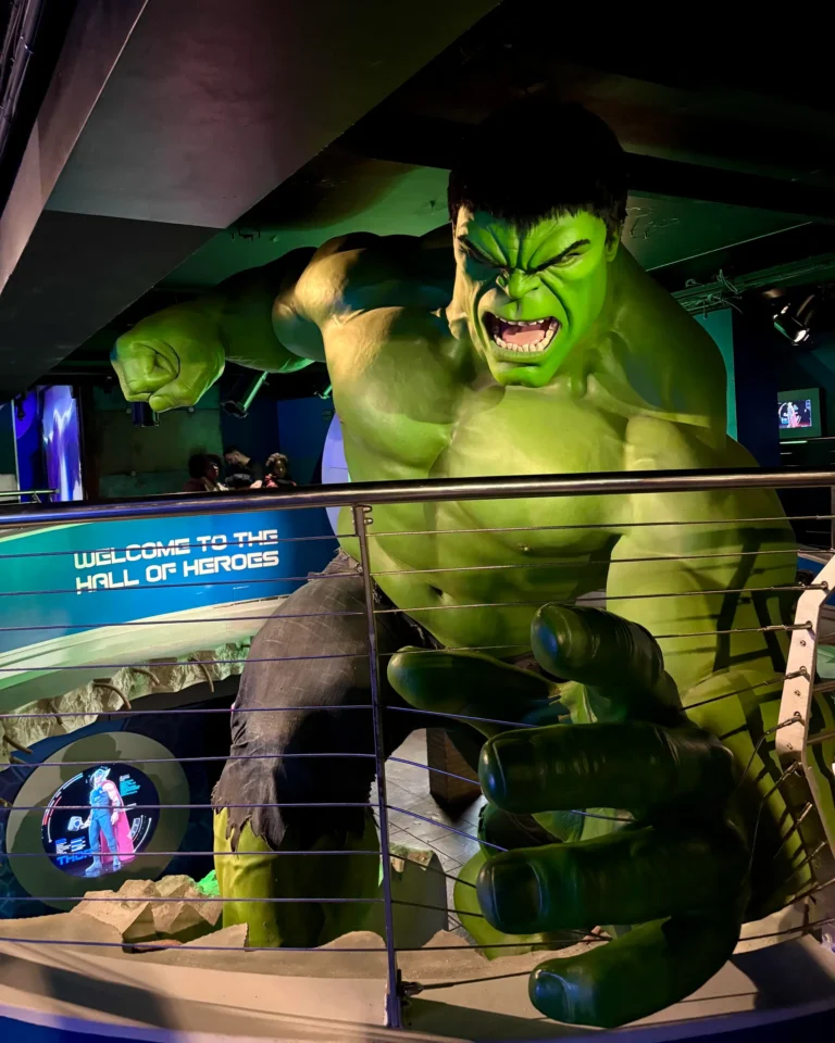 Wax figure of the Hulk at Madame Tussauds, London, showcasing the iconic Marvel superhero in a dynamic and lifelike pose.