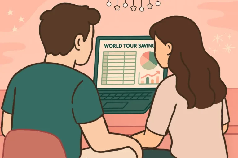 How we're saving for the dream trip, excel on laptop